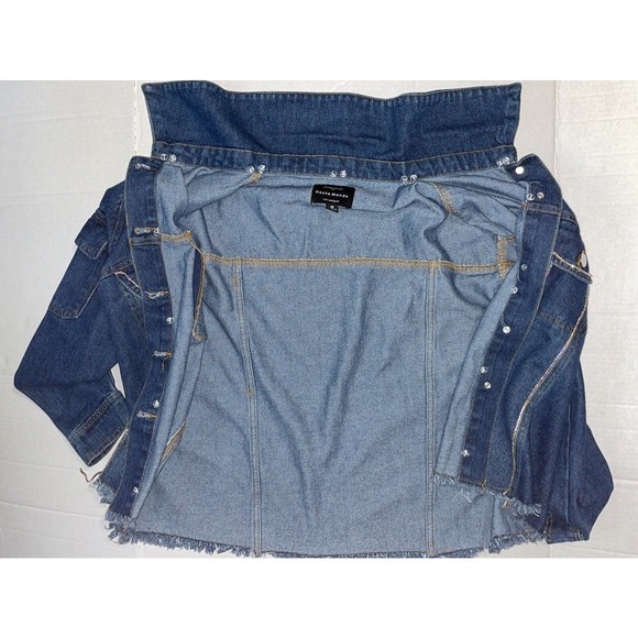 Vintage Haute Monde rhinestone chain trim Denim Jean Jacket M - Picture 9 of 10